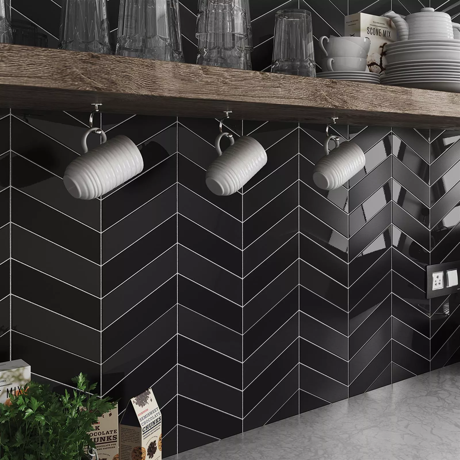 Sample Wall Tiles Silex 18,6x5,2cm Black Obliquely Left