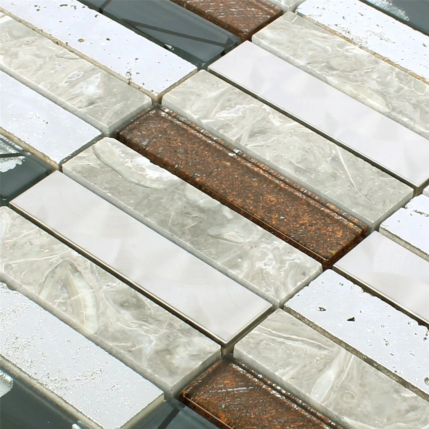 Mosaic Tiles Musical Glass Stone Steel Mix Grey