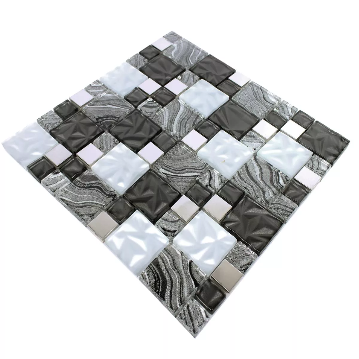 Sample Glas Metall Stainless Steel Mosaic Tiles Zadar Grey Black