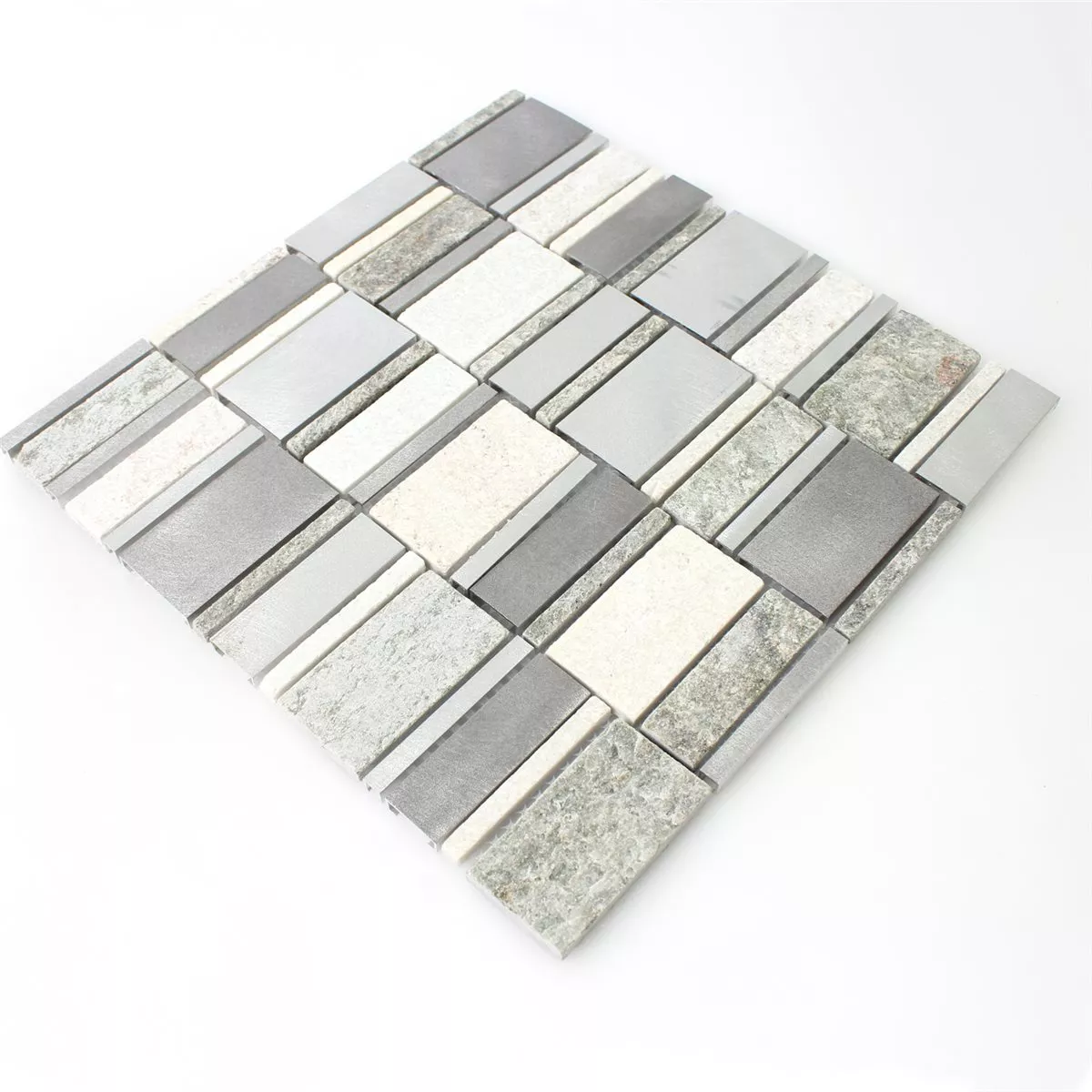 Sample Mosaic Tiles Quartzite Aluminium Silver Mix