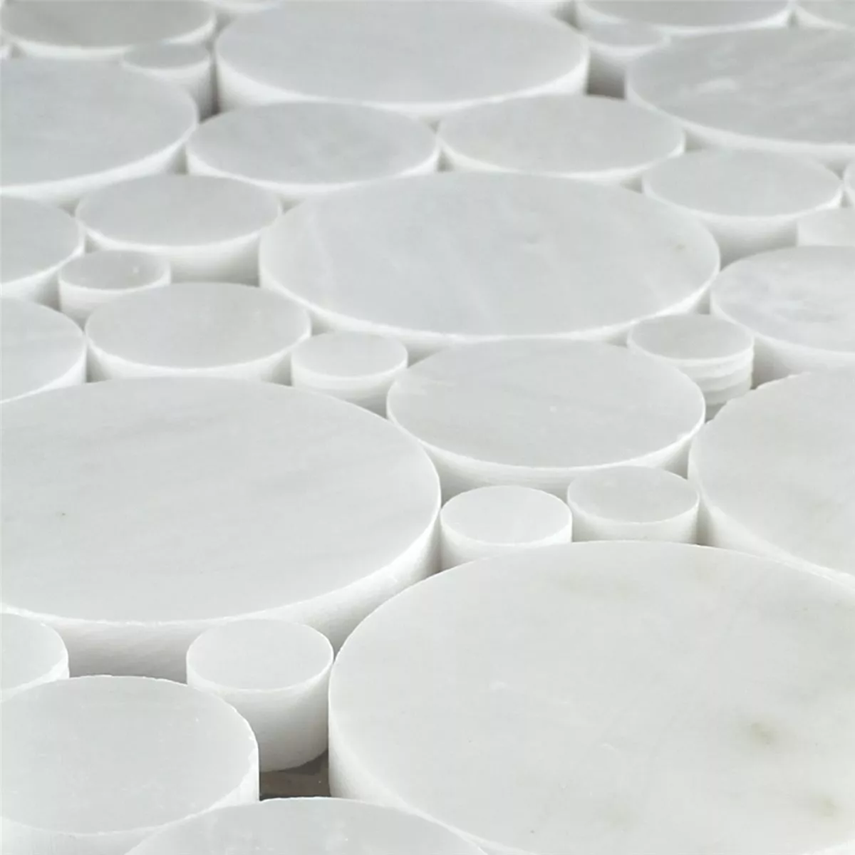 Sample Mosaic Tiles Marble Marimar Round White Polished