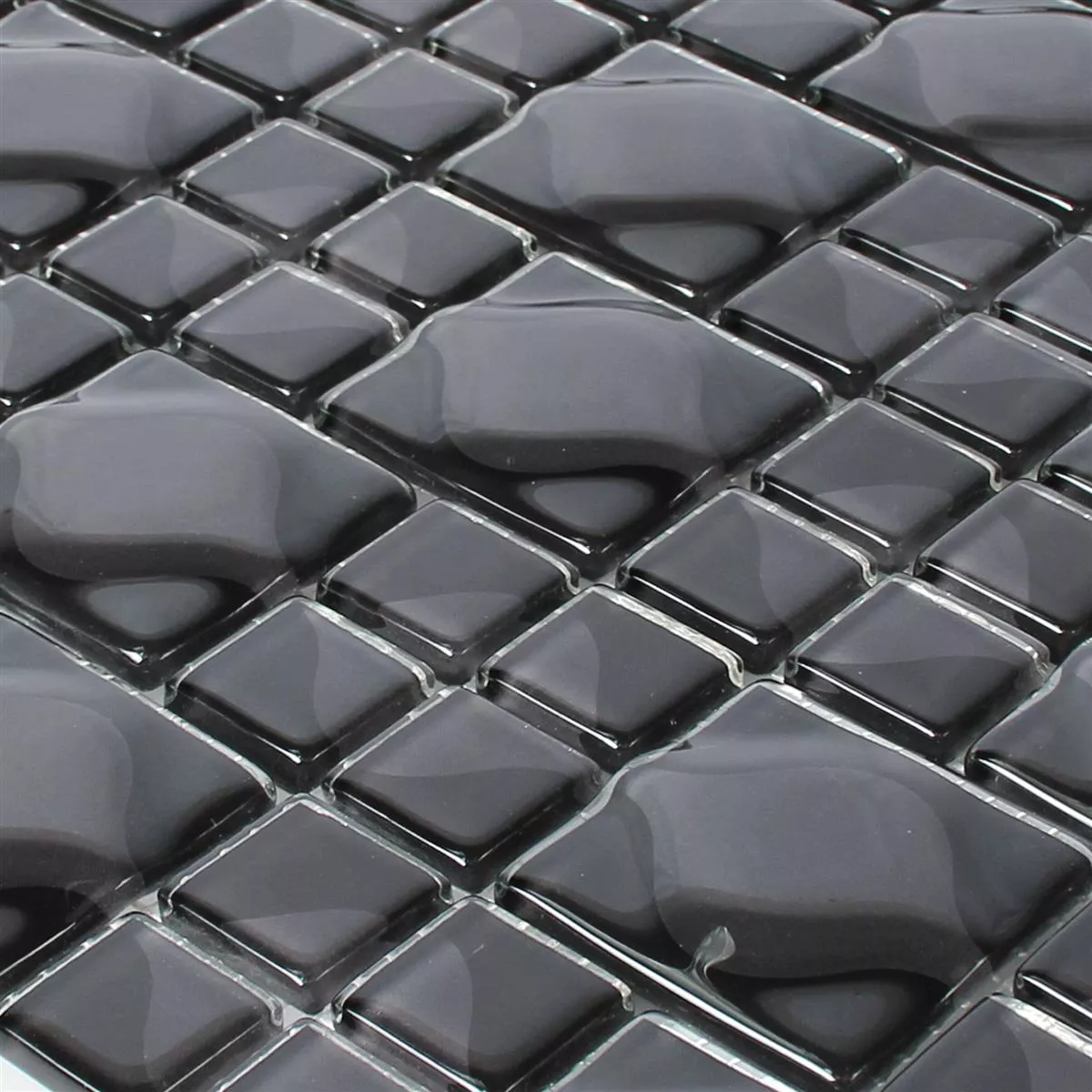 Sample Glass Mosaic Tiles Nokta Black Grey 3D