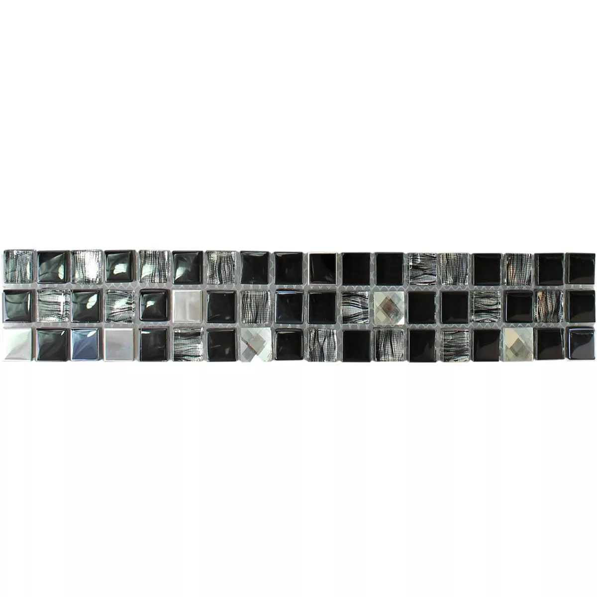 Glass Metal Mosaic Border Mexicali Black Grey Silver