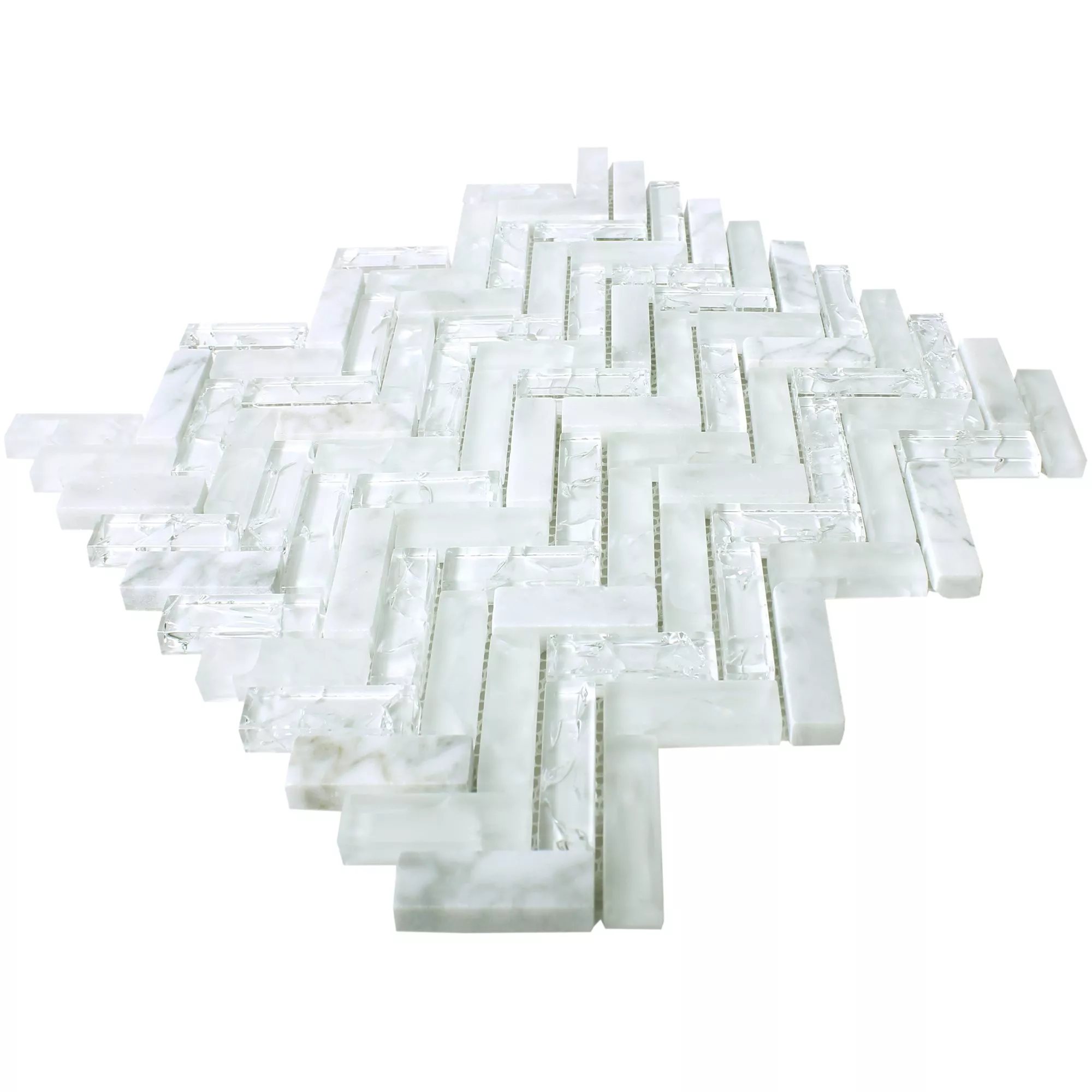 Sample Mosaic Tiles Glass Natural Stone Malawi White Fish Bone