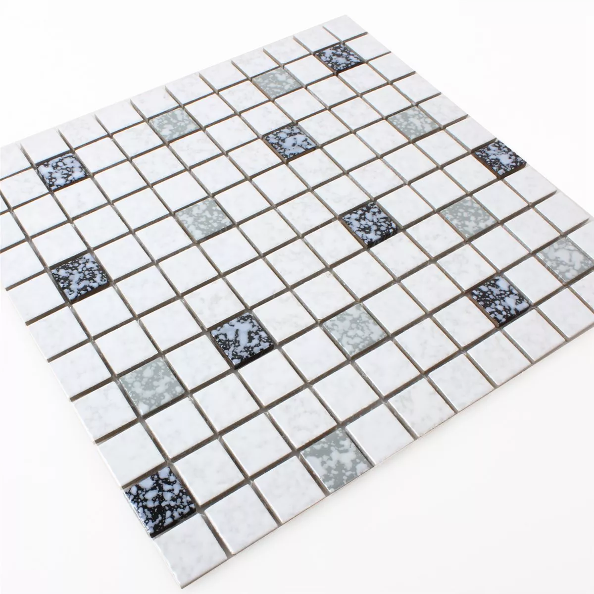 Sample Mosaic Tiles Ceramic White Black Beaten
