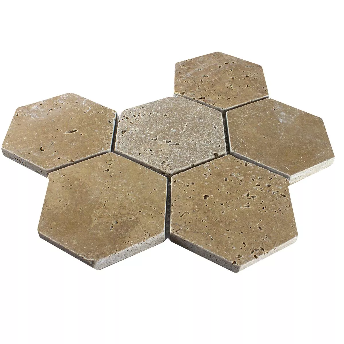 Sample Travertine Natural Stone Mosaic Tiles Mercado Hexagon Brown