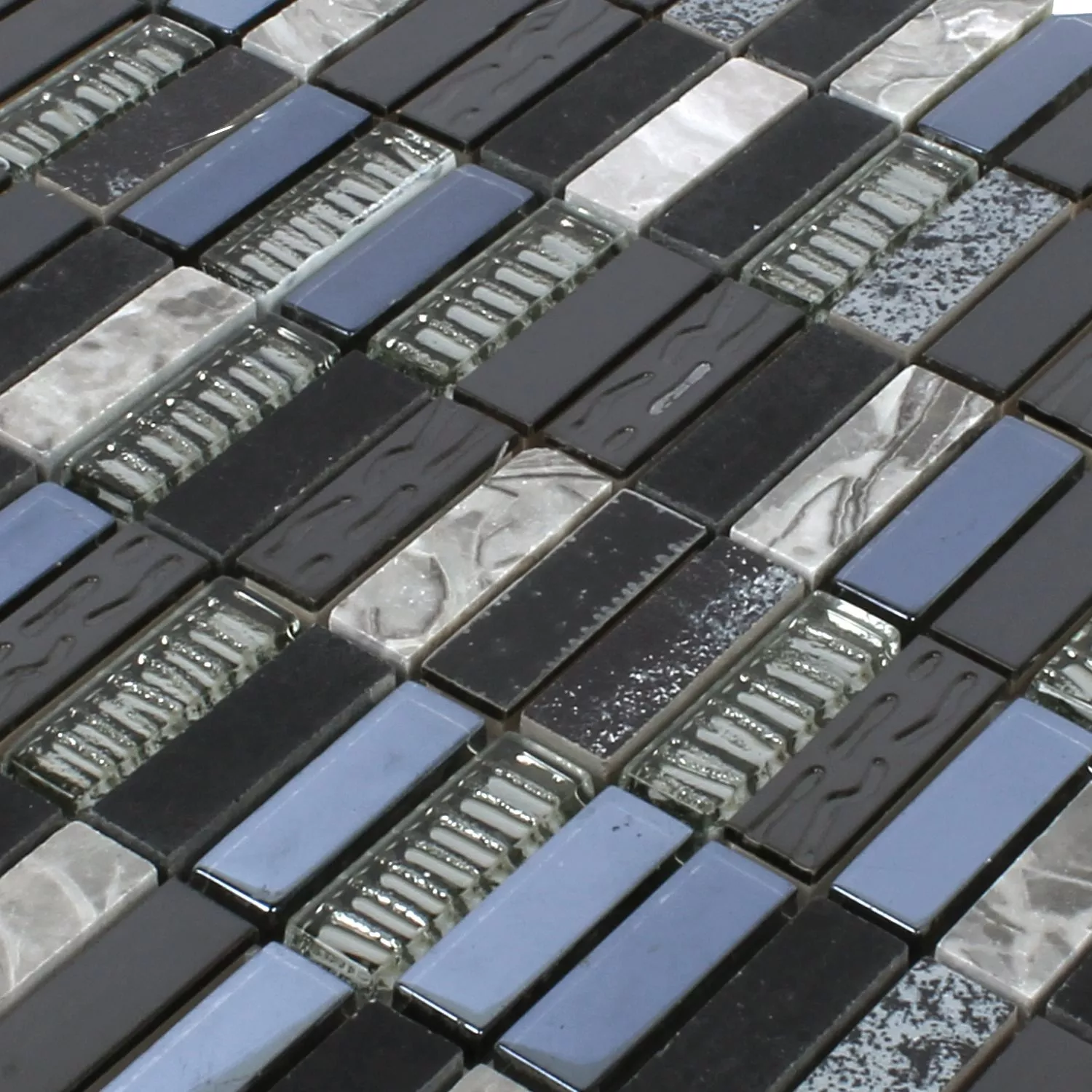 Mosaic Tiles Metal Glass Natural Stone Black Mix