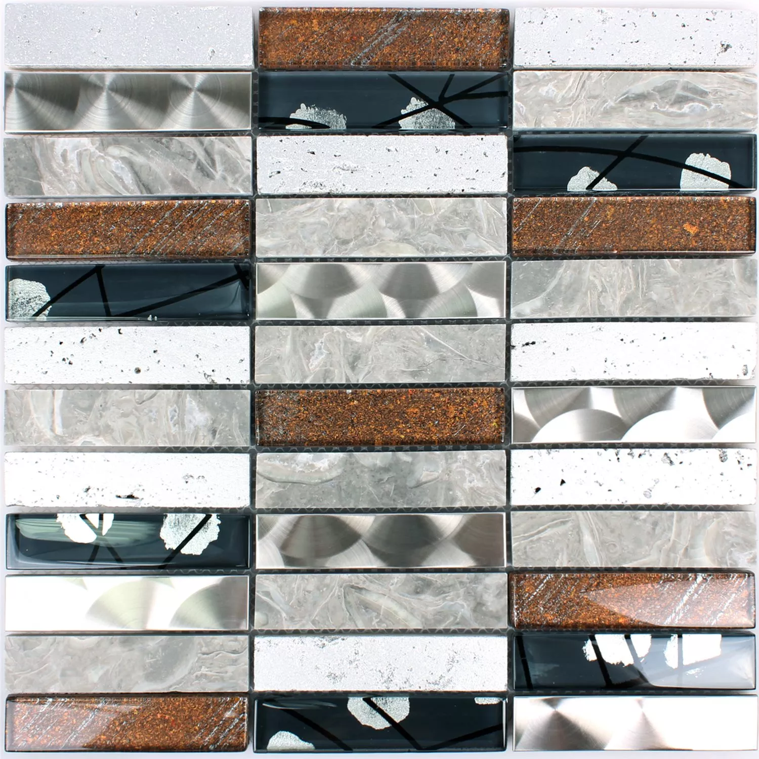 Mosaic Tiles Musical Glass Stone Steel Mix Grey
