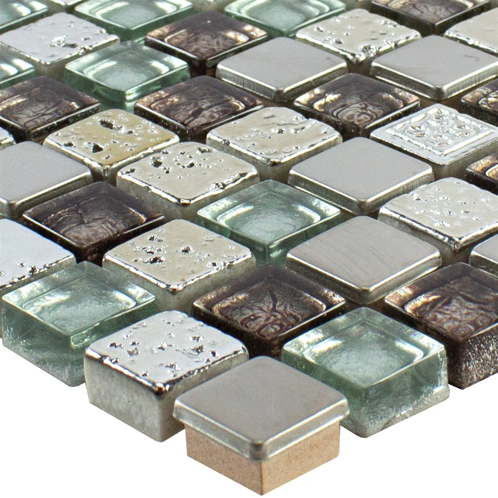 Glass Resin Metal Mosaic Tile Falco Brown Silver