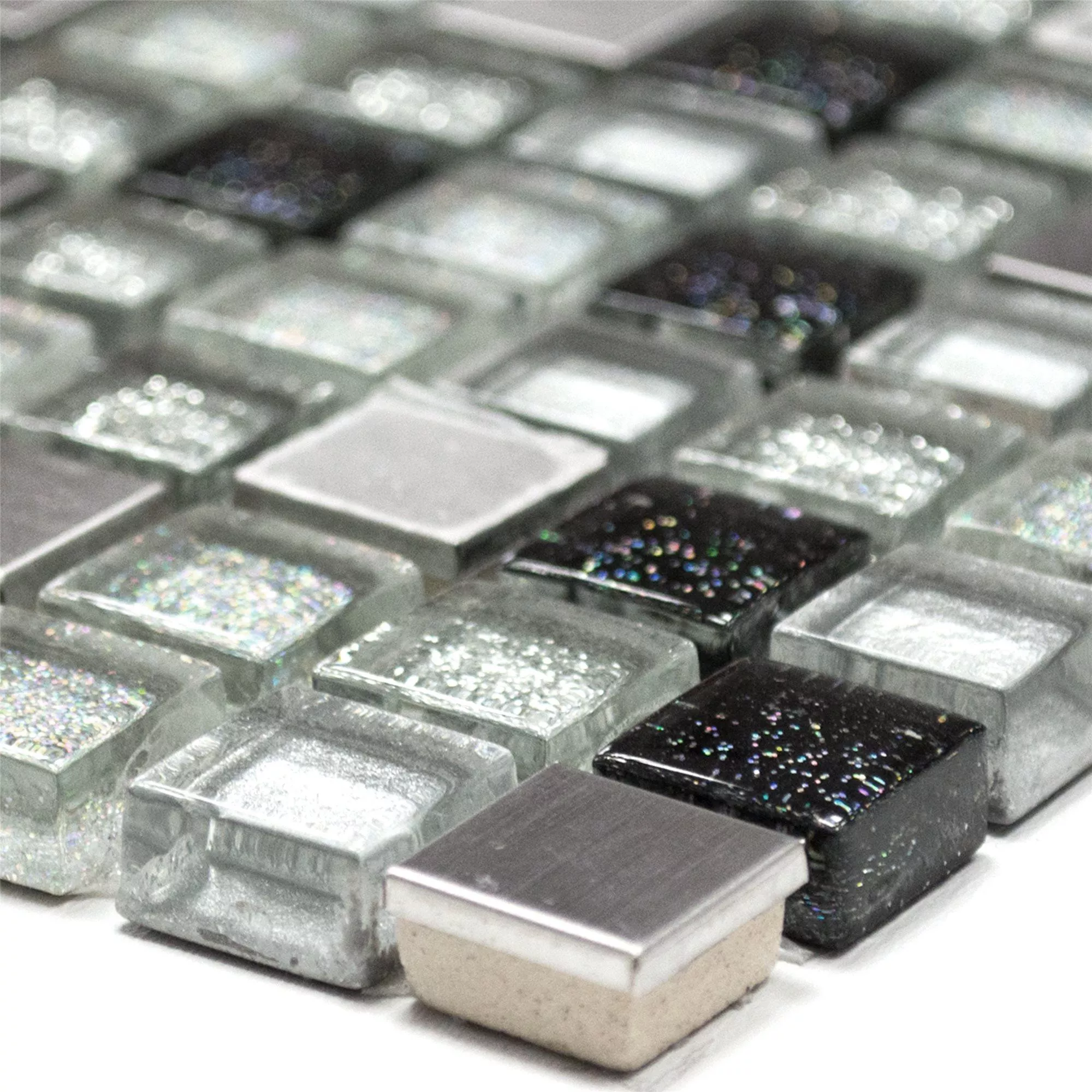 Sample Glass Stainless Steel Metal Mosaic Tiles Silver Black