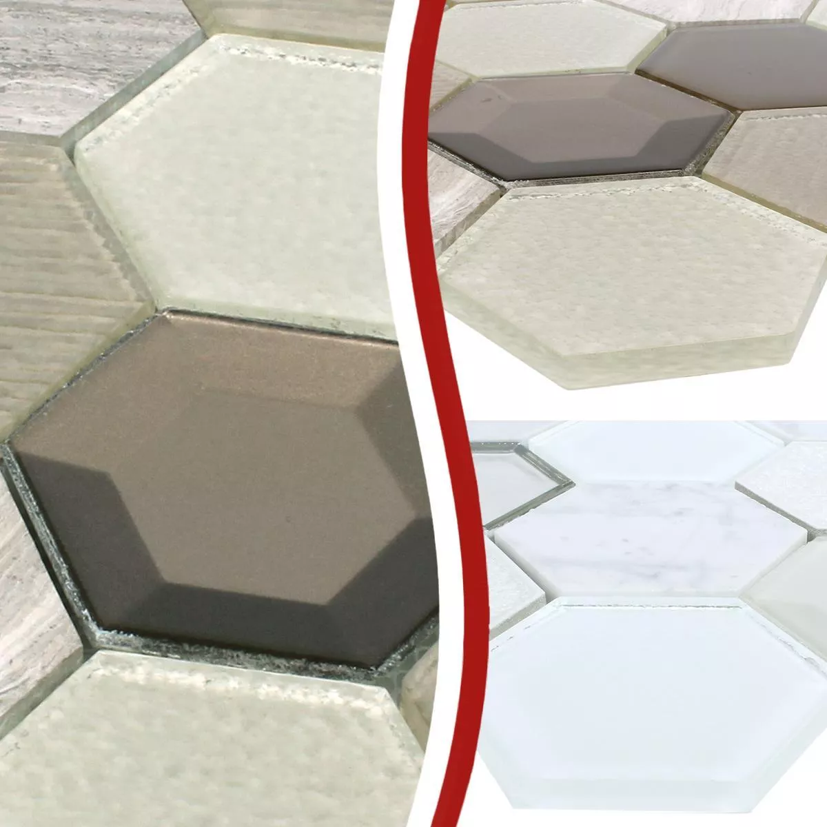 Sample Mosaic Tiles Hexagon Concrete Glass Natural Stone Mix 3D