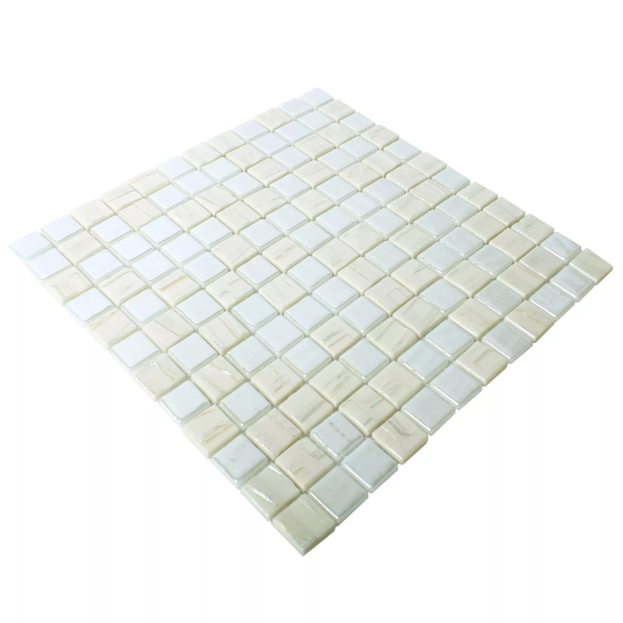 Glass Mosaic Tiles Presley White Metallic