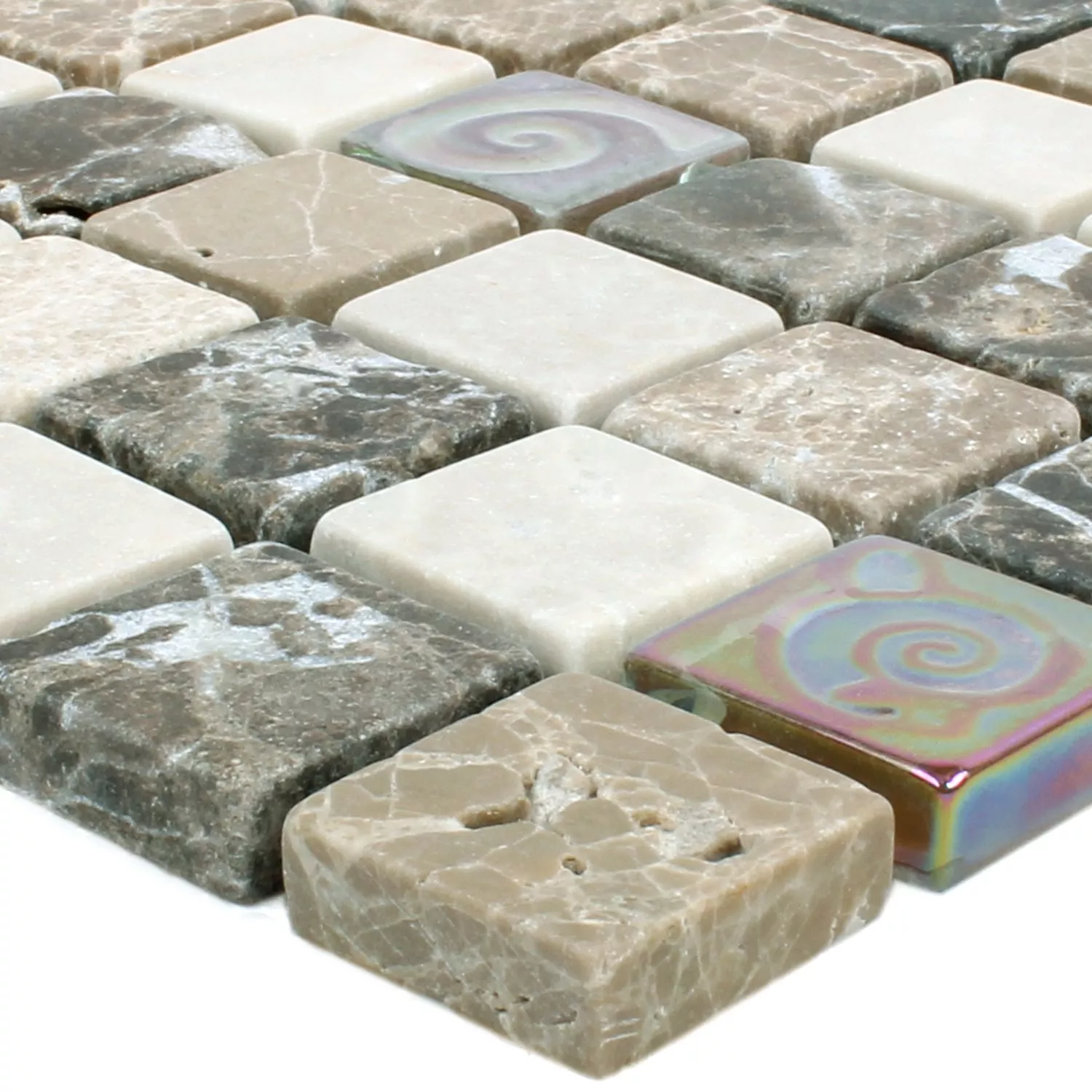 Sample Mosaic Tiles Relief Marble Java Glass Mix Beige