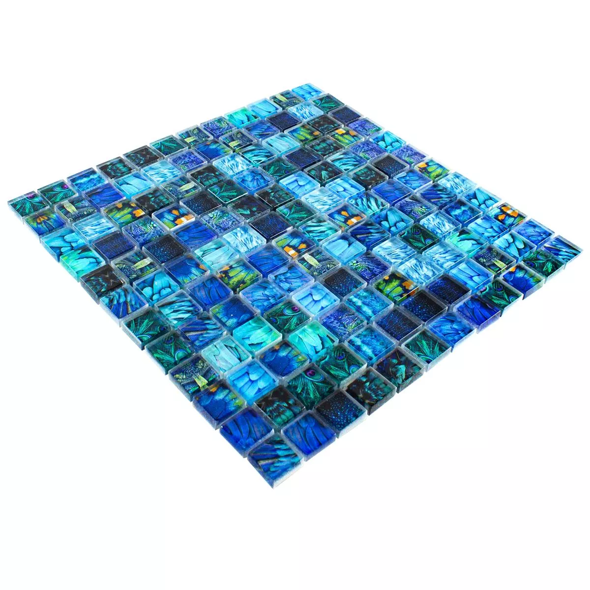 Sample Glass Mosaic Tiles Peafowl Blue 23
