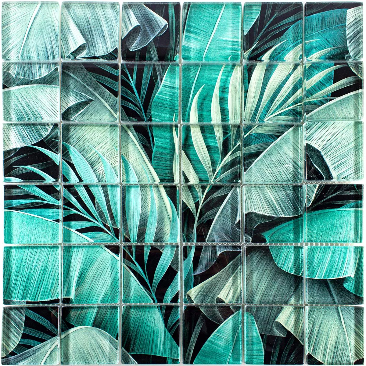 Glass Mosaic Tiles Pittsburg Flower Optics Green Black