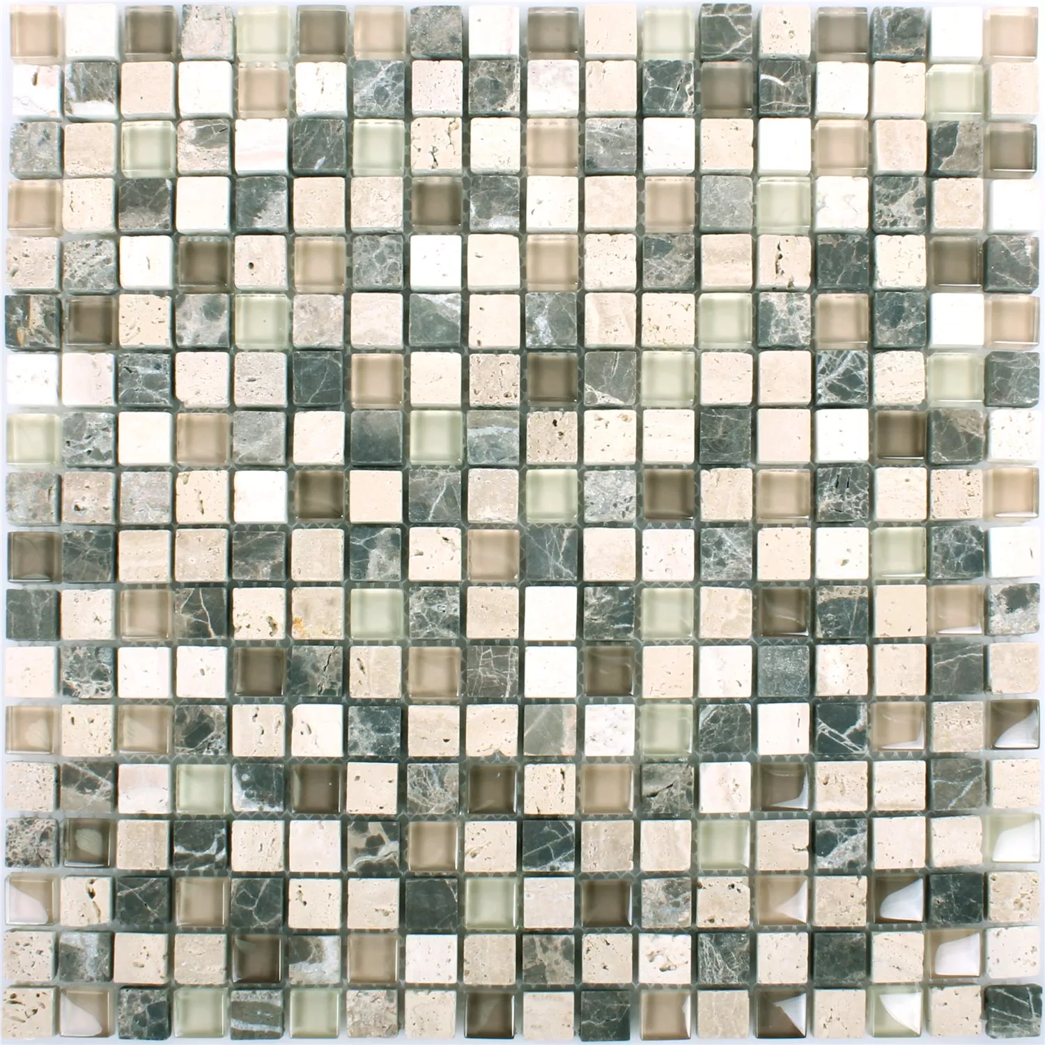 Sample Mosaic Tiles Milos Glass Natural Stone Mix Brown Beige Quadrat
