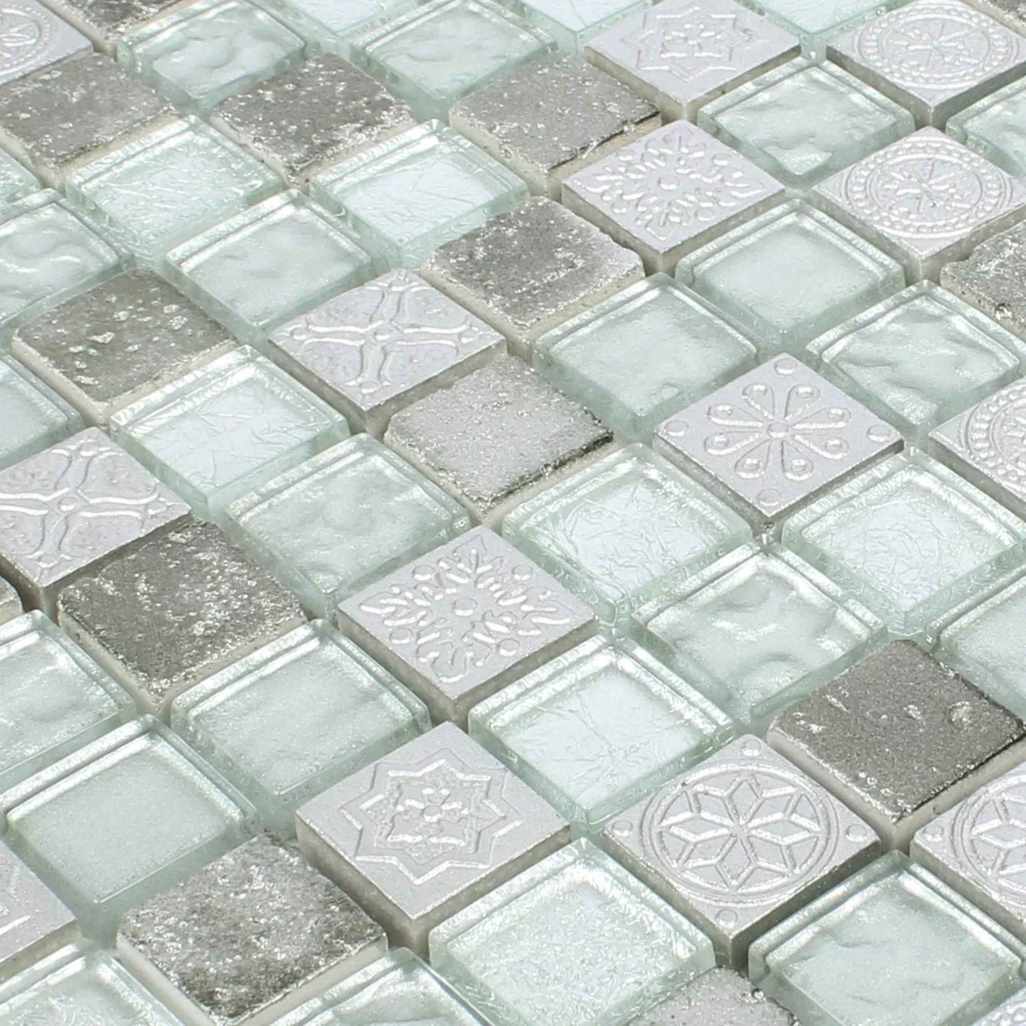 Mosaic Tiles Georgia Glass Natural Stone Mix Silver