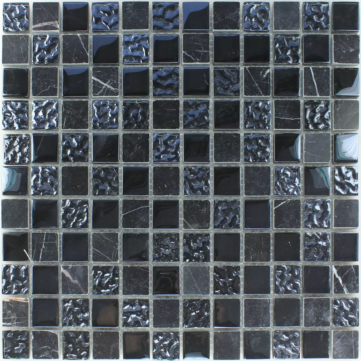 Mosaic Tiles Glass Marble Black Fluted 25x25x8mm