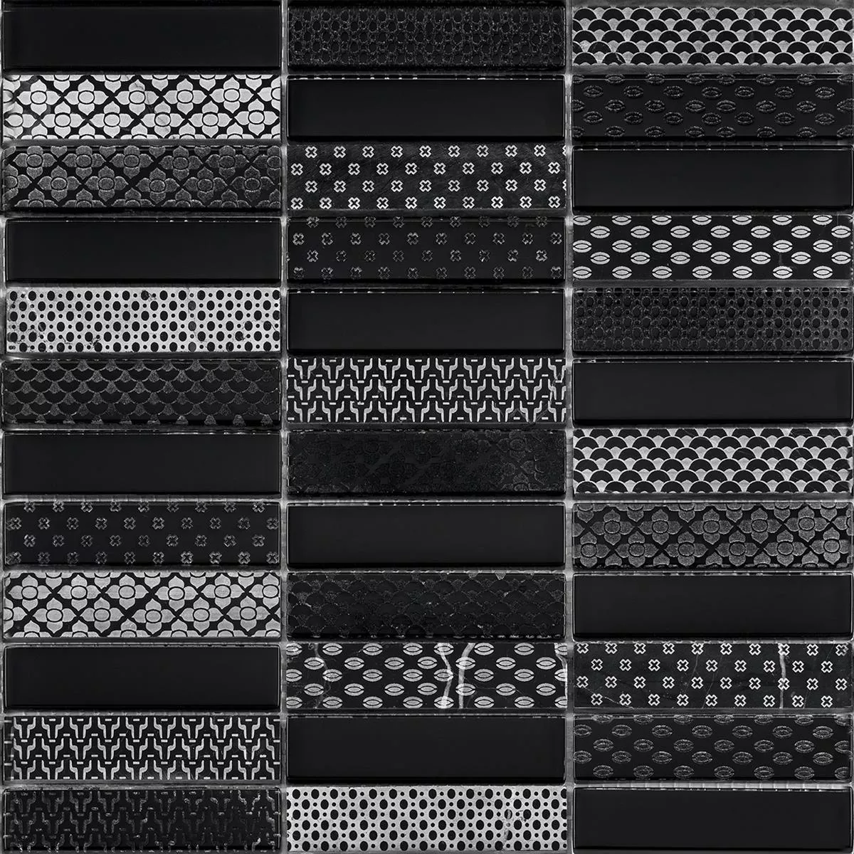 Sample Glass Natural Stone Mosaic Tiles Celestiana Ornament Brick Black Mix