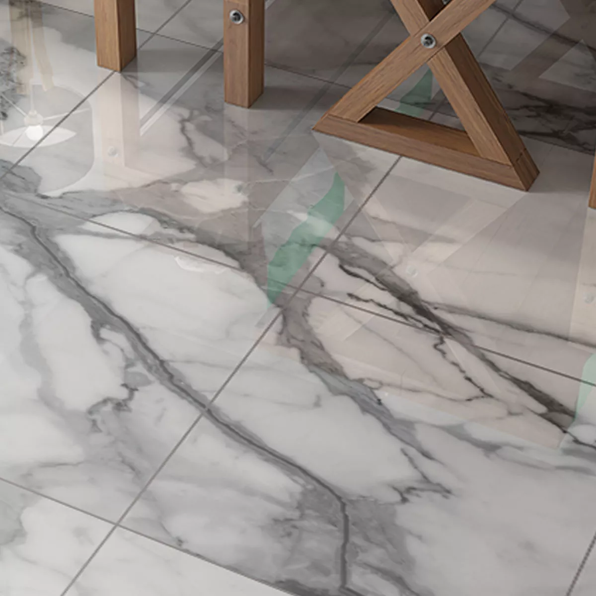 Floor Tiles Civita Marble Optic Blanc Grey Polished Glossy 80x80cm