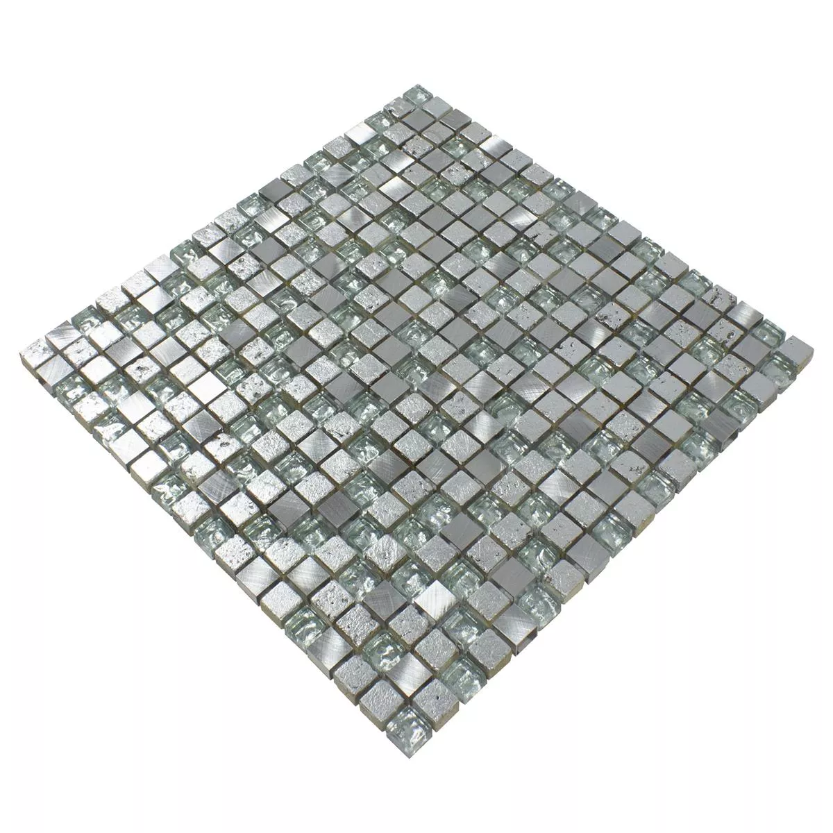 Sample Natural Stone Glass Aluminium Mosaic Tiles Stilo Light Grey Silver