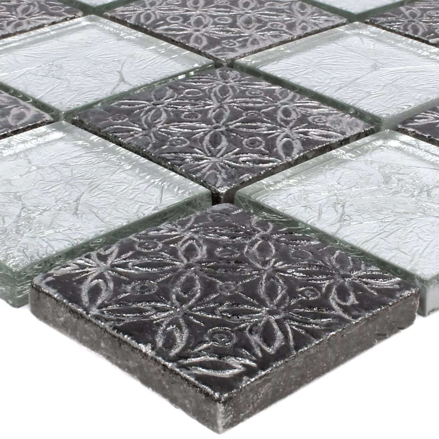 Mosaic Tiles Glass Natural Stone Friesia Silver