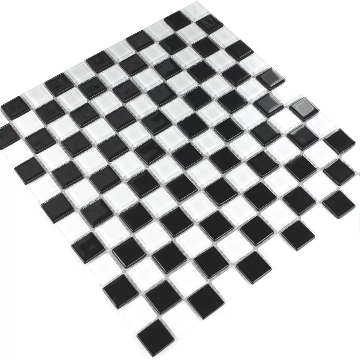 Mosaic Tiles Glass Chess Board Black White