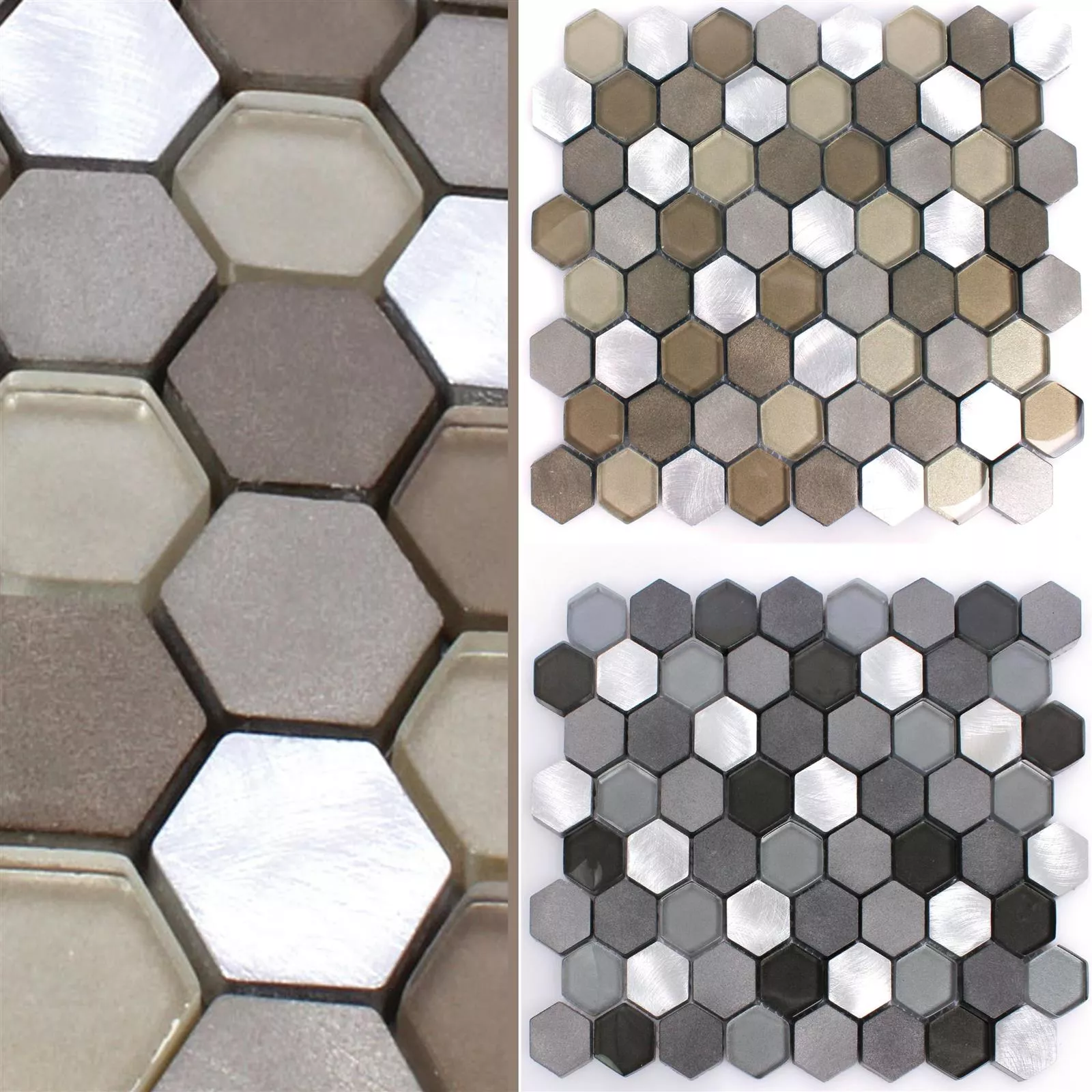 Sample Mosaic Tiles Glass Aluminium Angela Hexagon