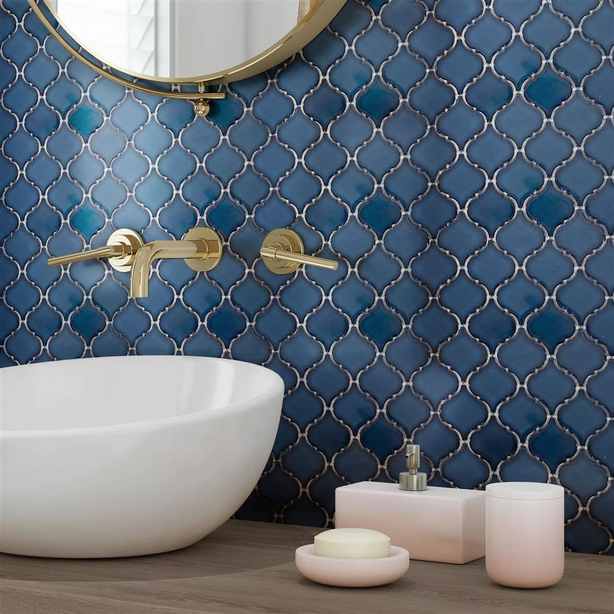 Sample Ceramic Mosaic Tiles Asmara Arabesque Blue