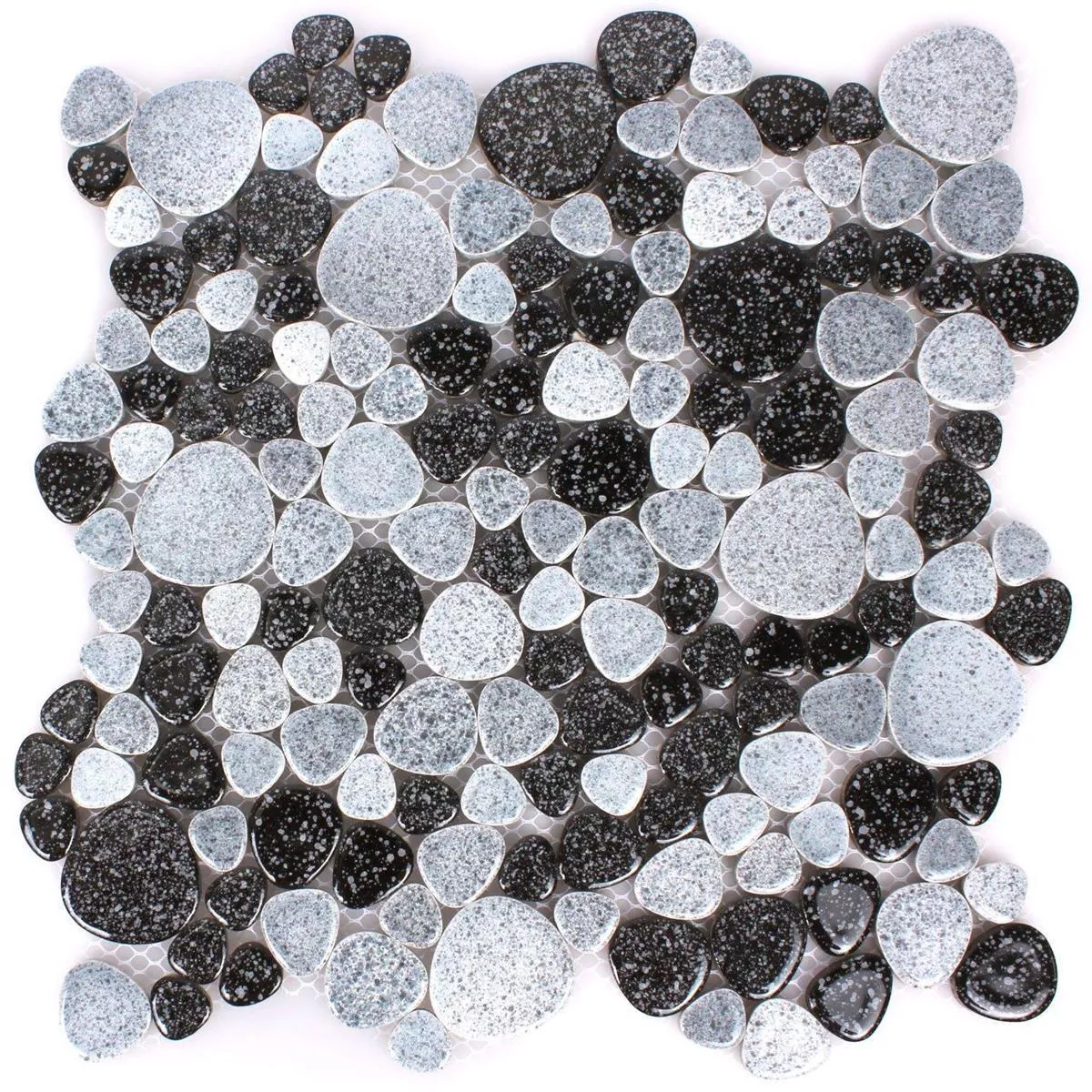 Mosaic Tiles Ceramic Pebble Optic Black White