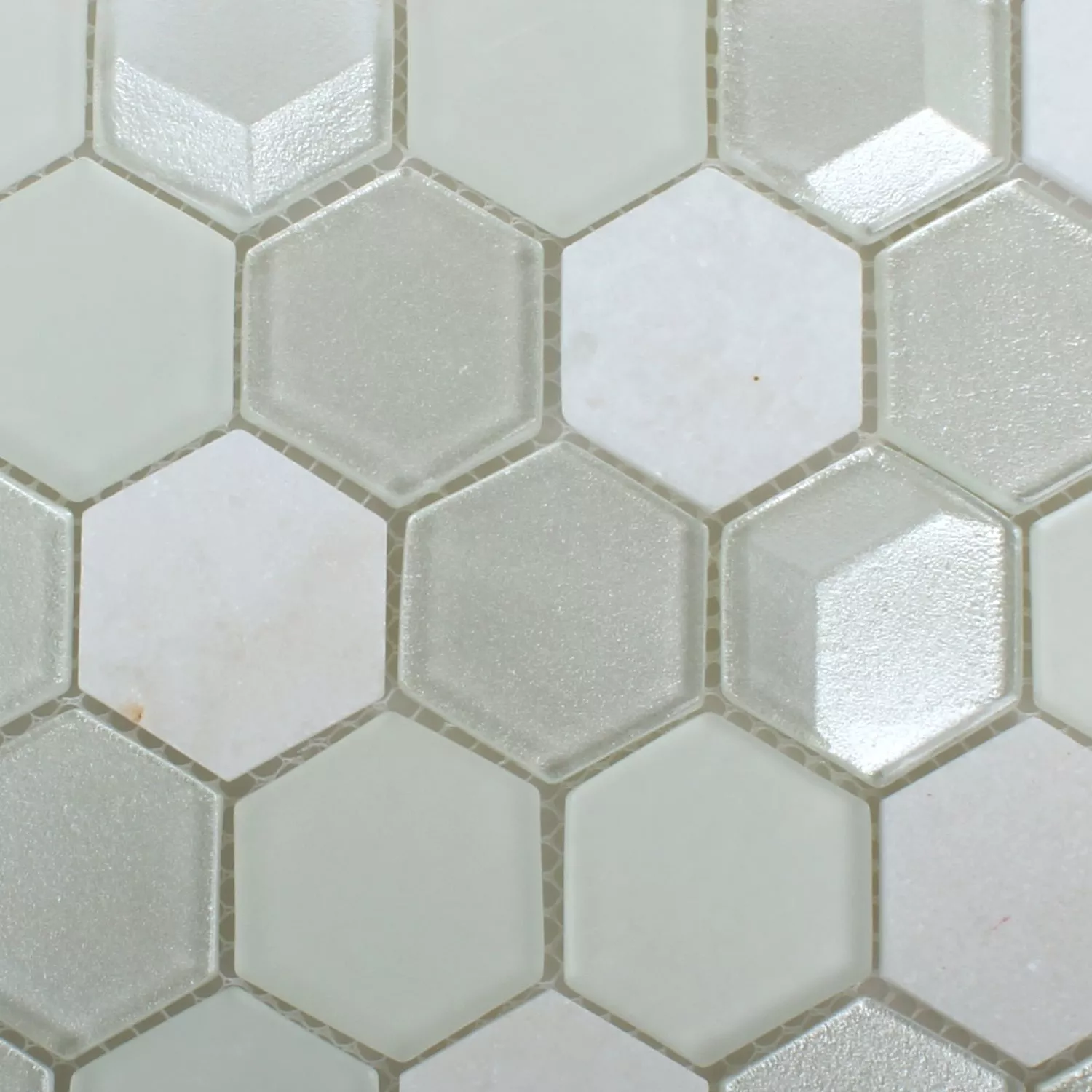 Mosaic Tiles Hexagon Glass Natural Stone White 3D