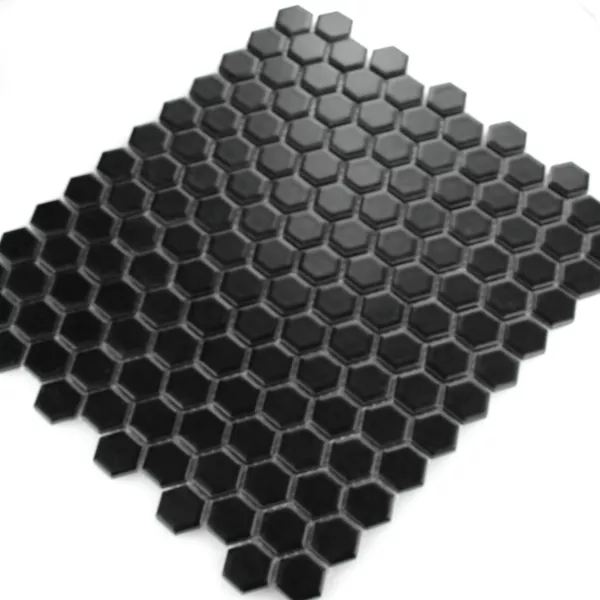 Mosaic Tiles Ceramic Hexagon Black Mat H23