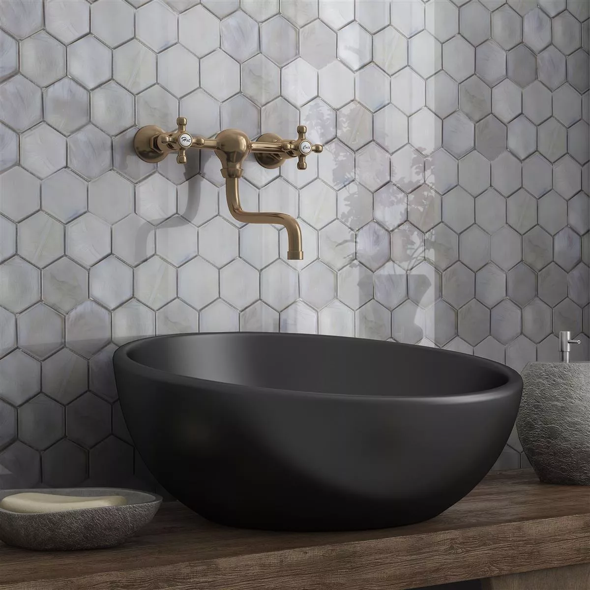 Glass Mosaic Tiles Andalucia Hexagon Grey