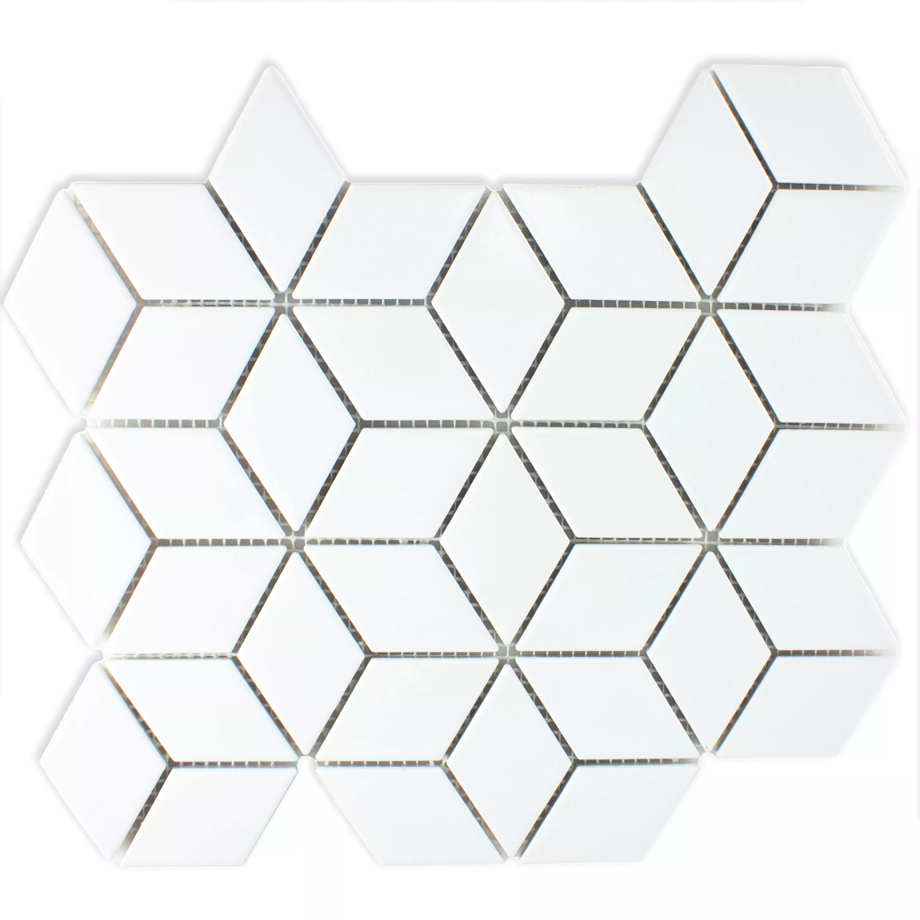 Ceramic Mosaic Tiles Cavalier 3D Cube Mat Blanc