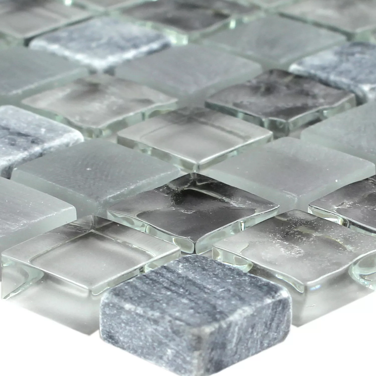 Mosaic Tiles Glass Marble Light Grey 15x15x8mm