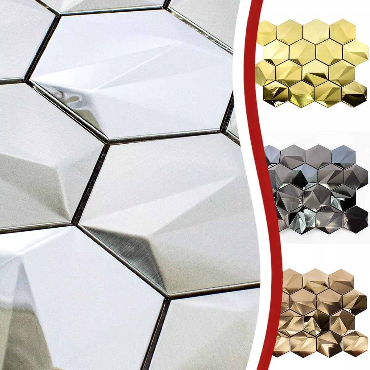 Stainless Steel Mosaic Tiles Durango Hexagon 3D