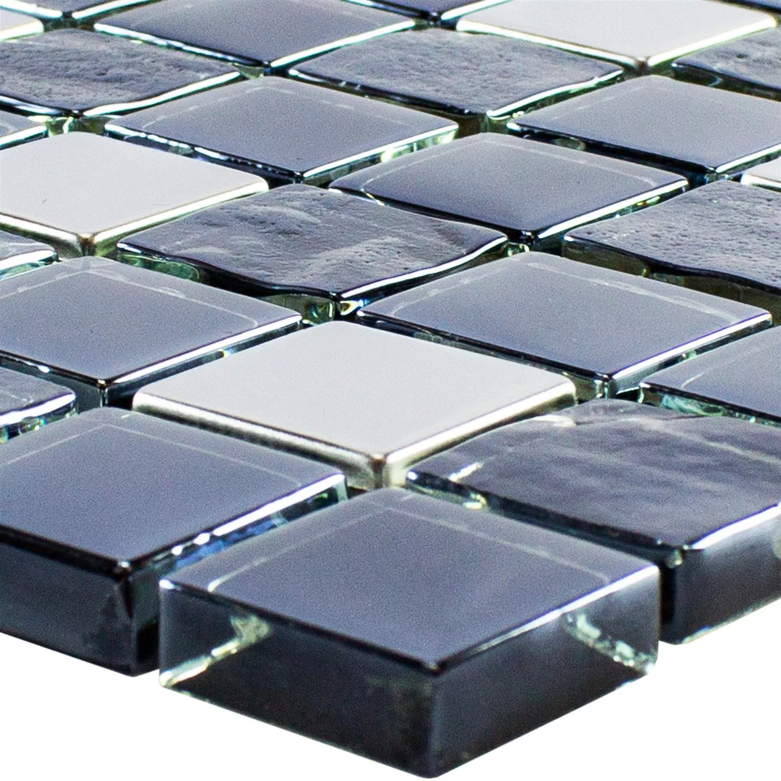 Glass Mosaic Tile Larisa Metallic Black Silver