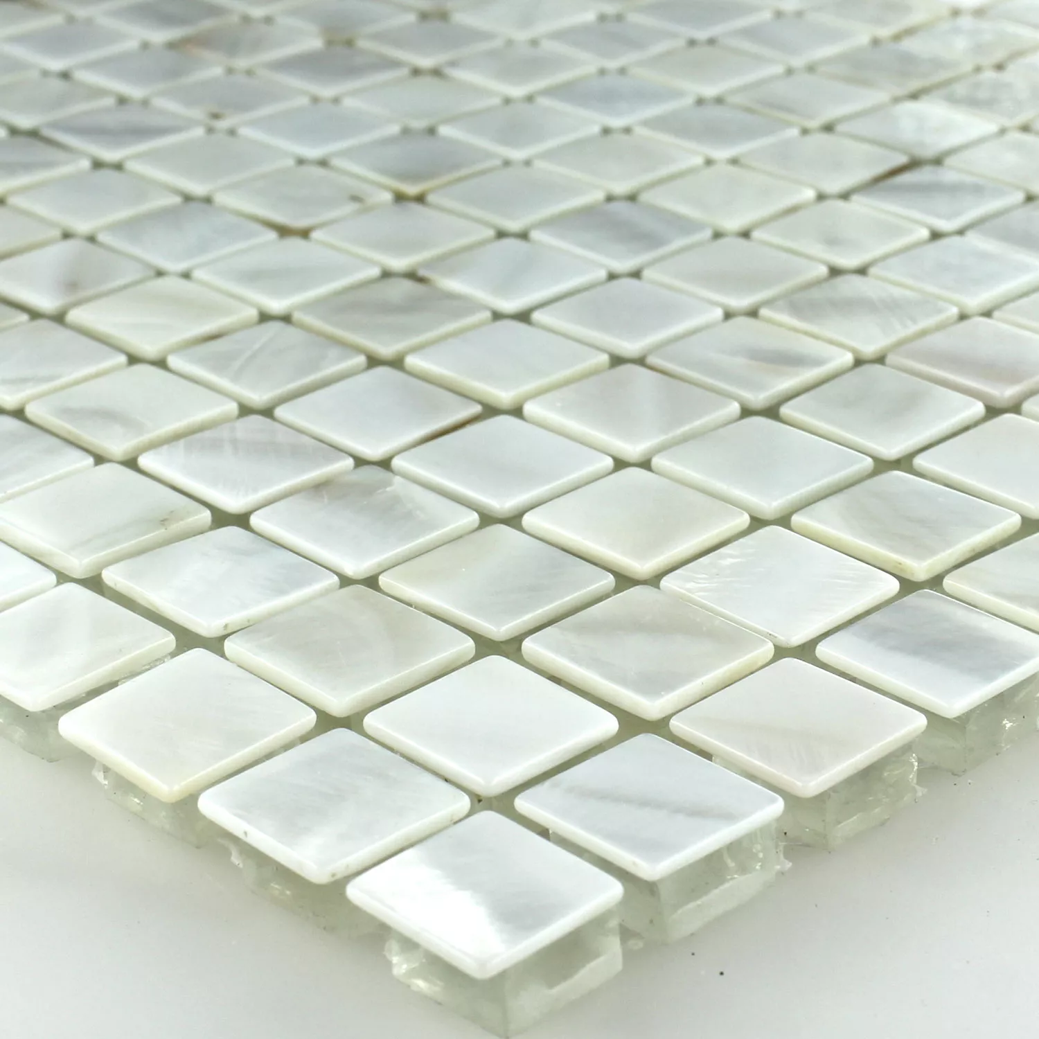 Mosaic Tiles Glass Nacre Effect Ivory White 15x15x8mm