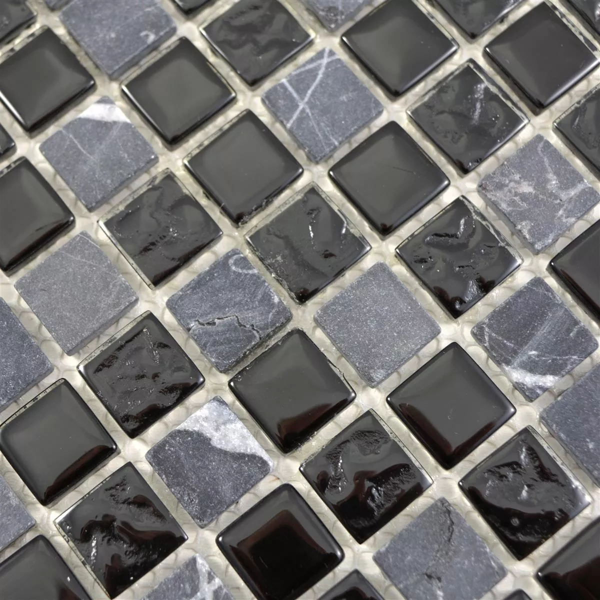 Sample Glas Natural Stone Mosaic Tiles Zekova Black Grey