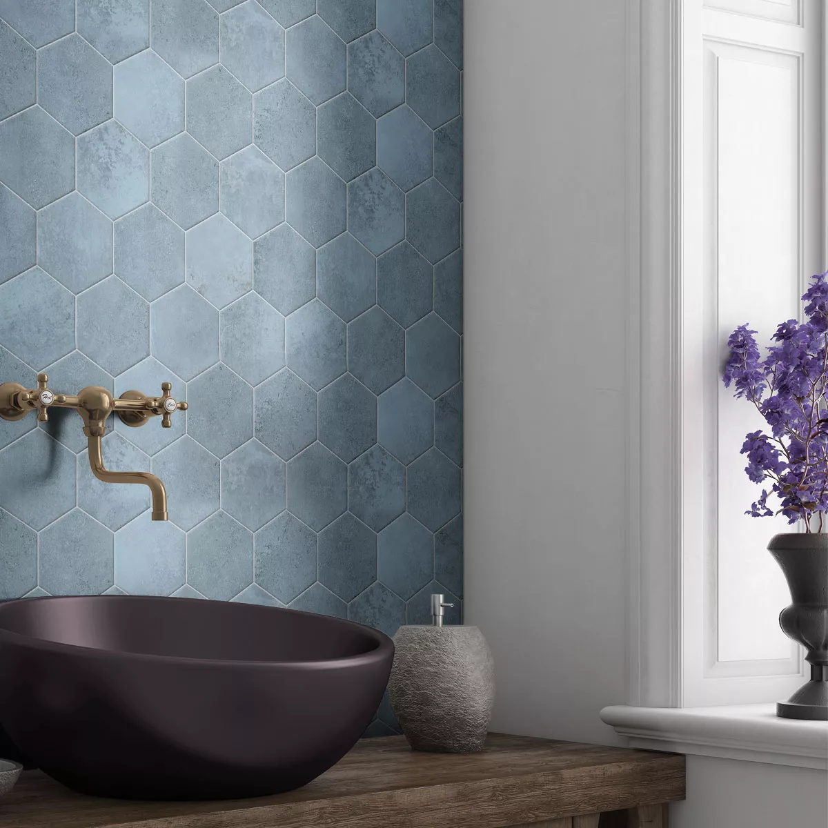 Porcelain Stoneware Swimming Pool Tiles Palencia Blue Hexagon