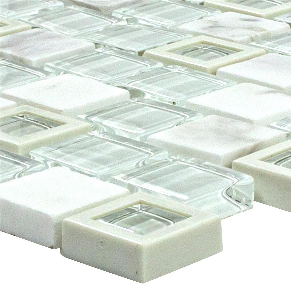 Sample Glass Plastic Natural Stone Mosaic Lunaquell Blanc