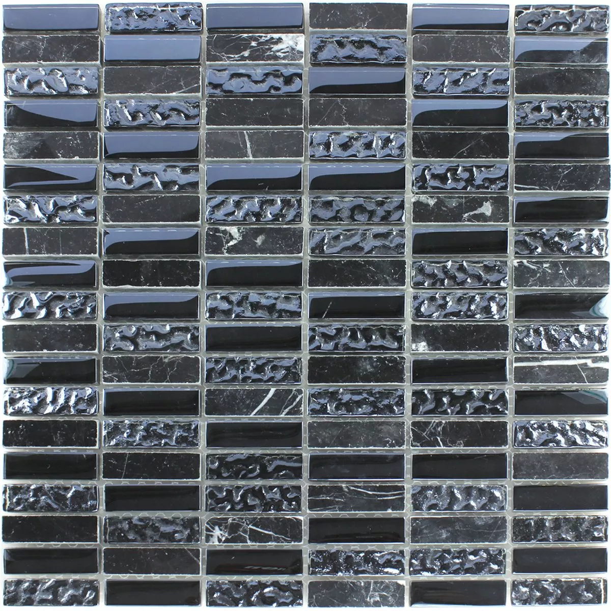 Mosaic Tiles Glass Marble Black Fluted 15x50x8mm
