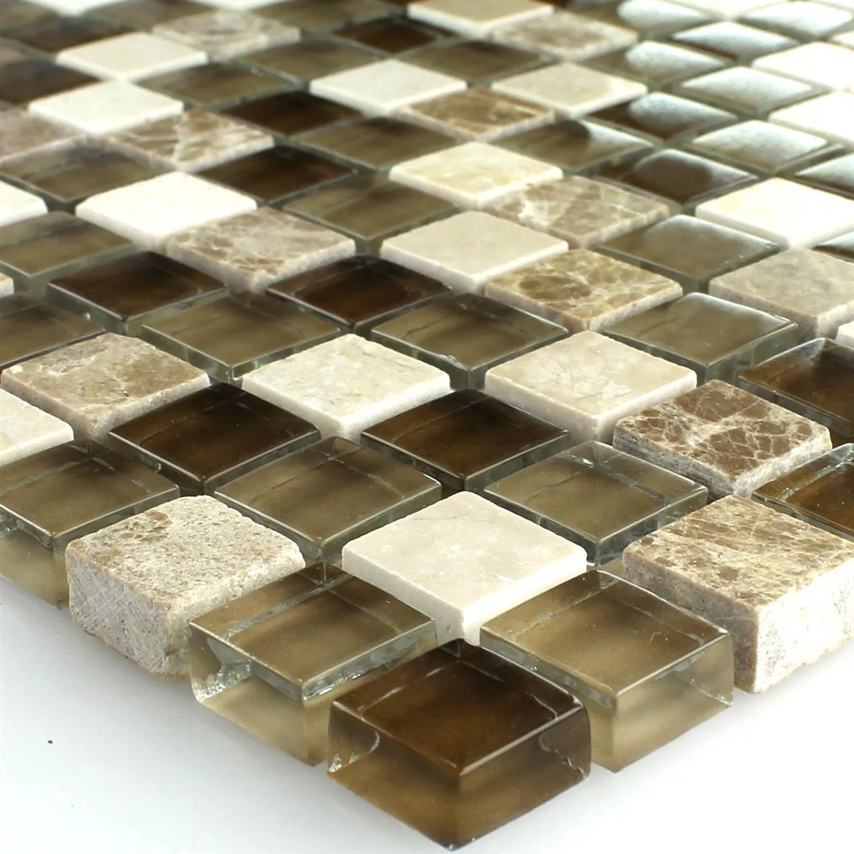 Mosaic Tiles Glass Marble Brown Beige 15x15x8mm
