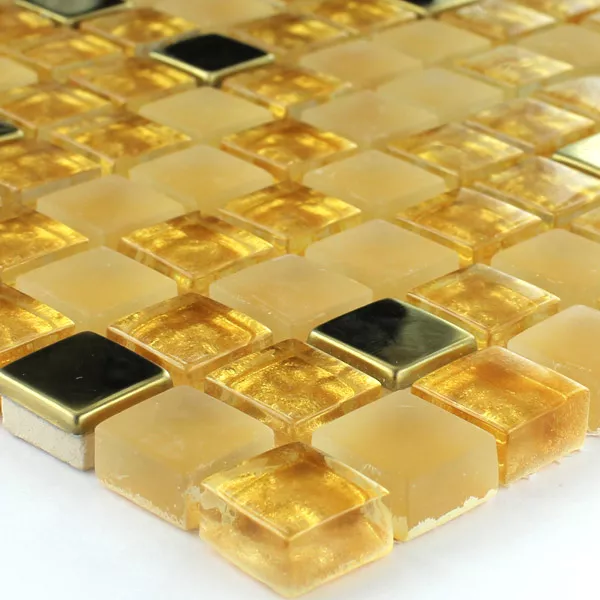 Mosaic Tiles Glass Stainless Steel Gold