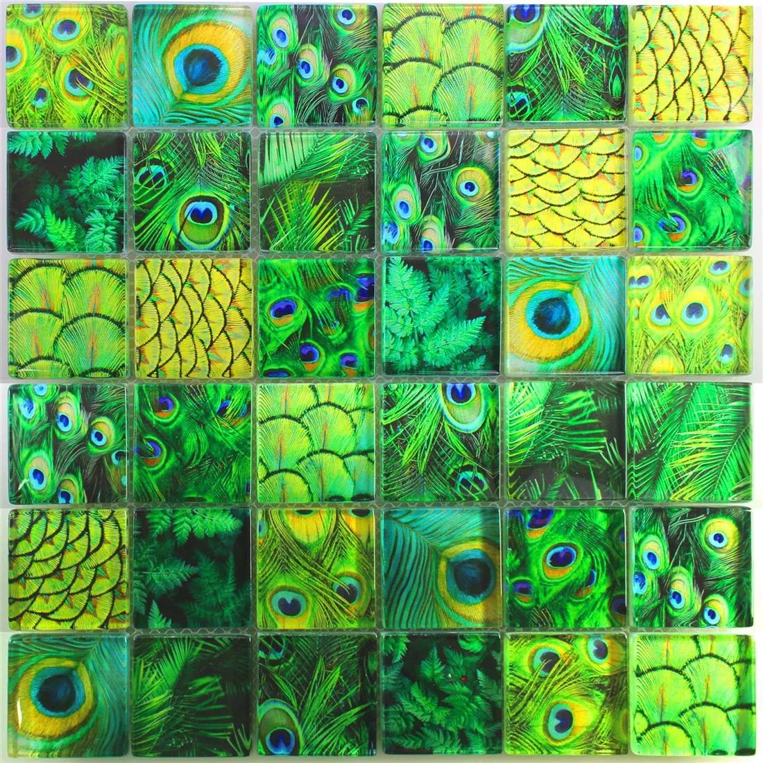 Sample Glass Mosaic Tiles Peafowl Green