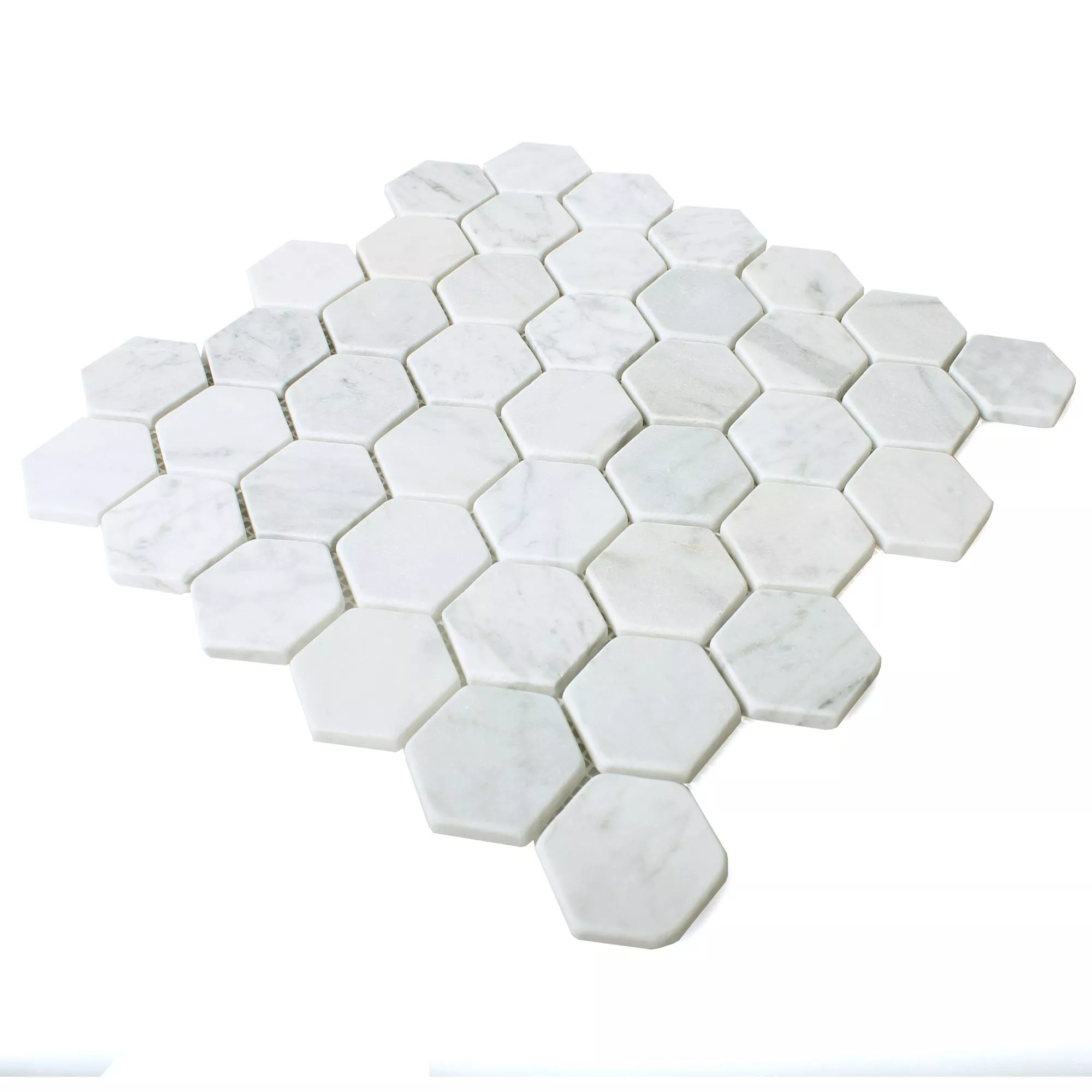 Mosaic Tiles Marble Wutach Hexagon White Carrara