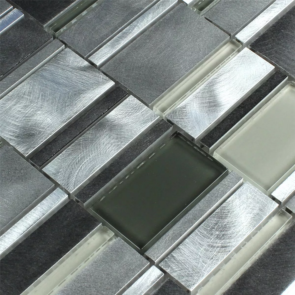 Sample Mosaic Tiles Alu Metal Glass Grey Silver