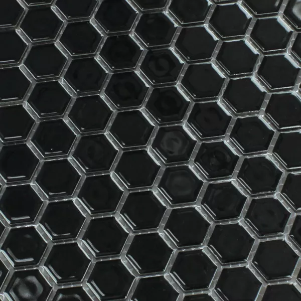 Mosaic Tiles Ceramic Hexagon Black Glossy H23