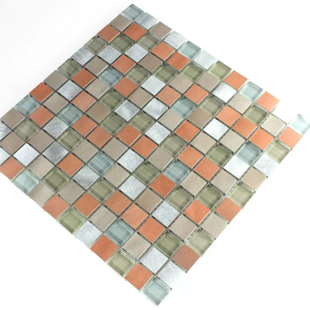 Mosaic Tiles Glass Aluminium Metal Orange Silver Mix