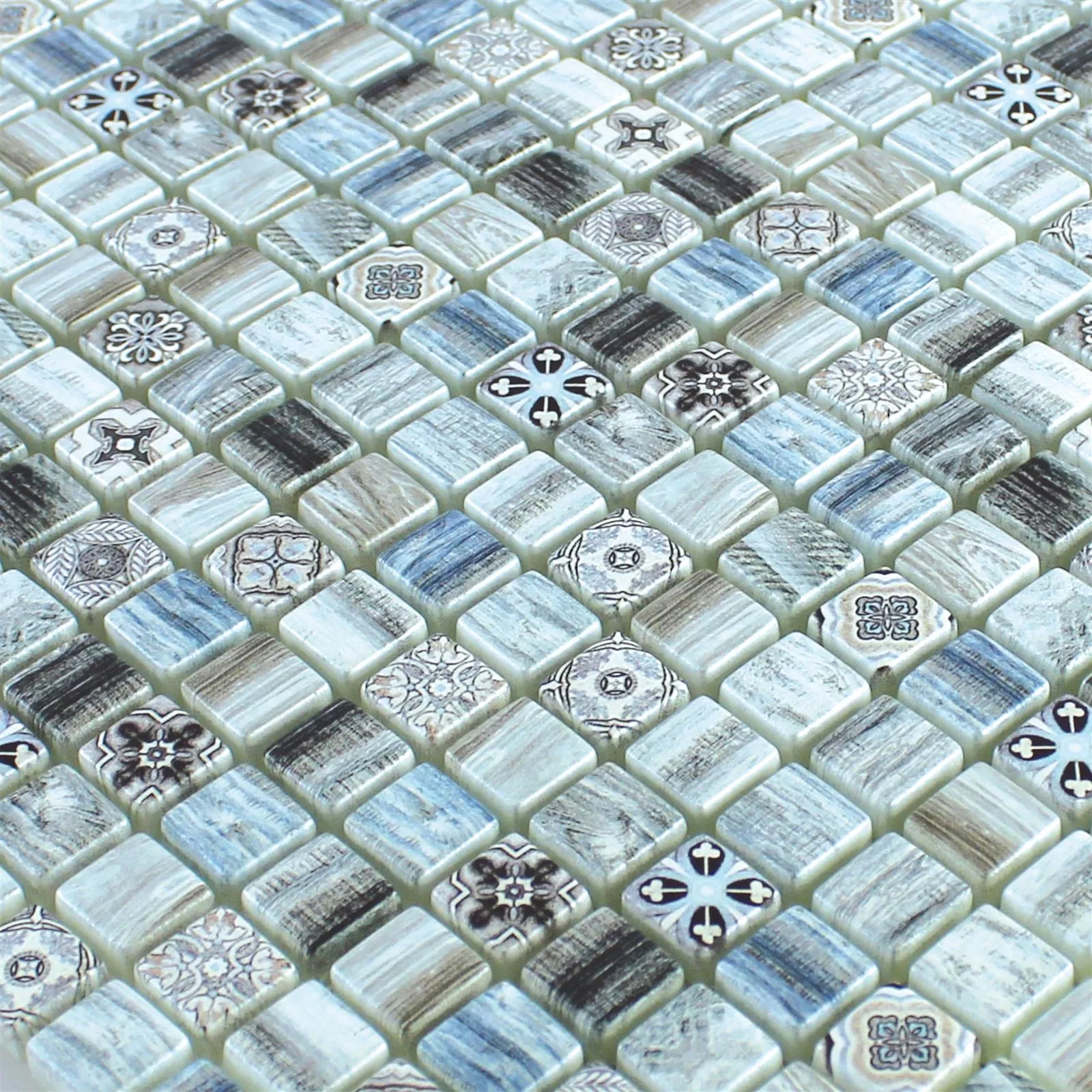 Glass Mosaic Wood Optic Tiles Vision Grey Blue